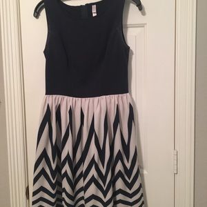 Navy blues dress with chevron skirt